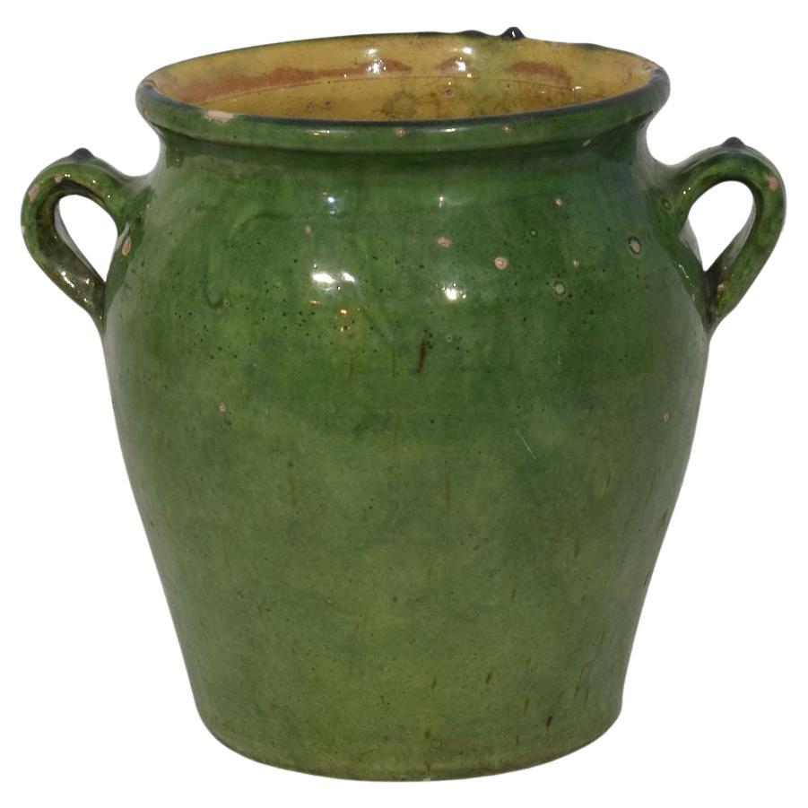 French 19th Century Green Glazed Ceramic Confit Jar/ Pot