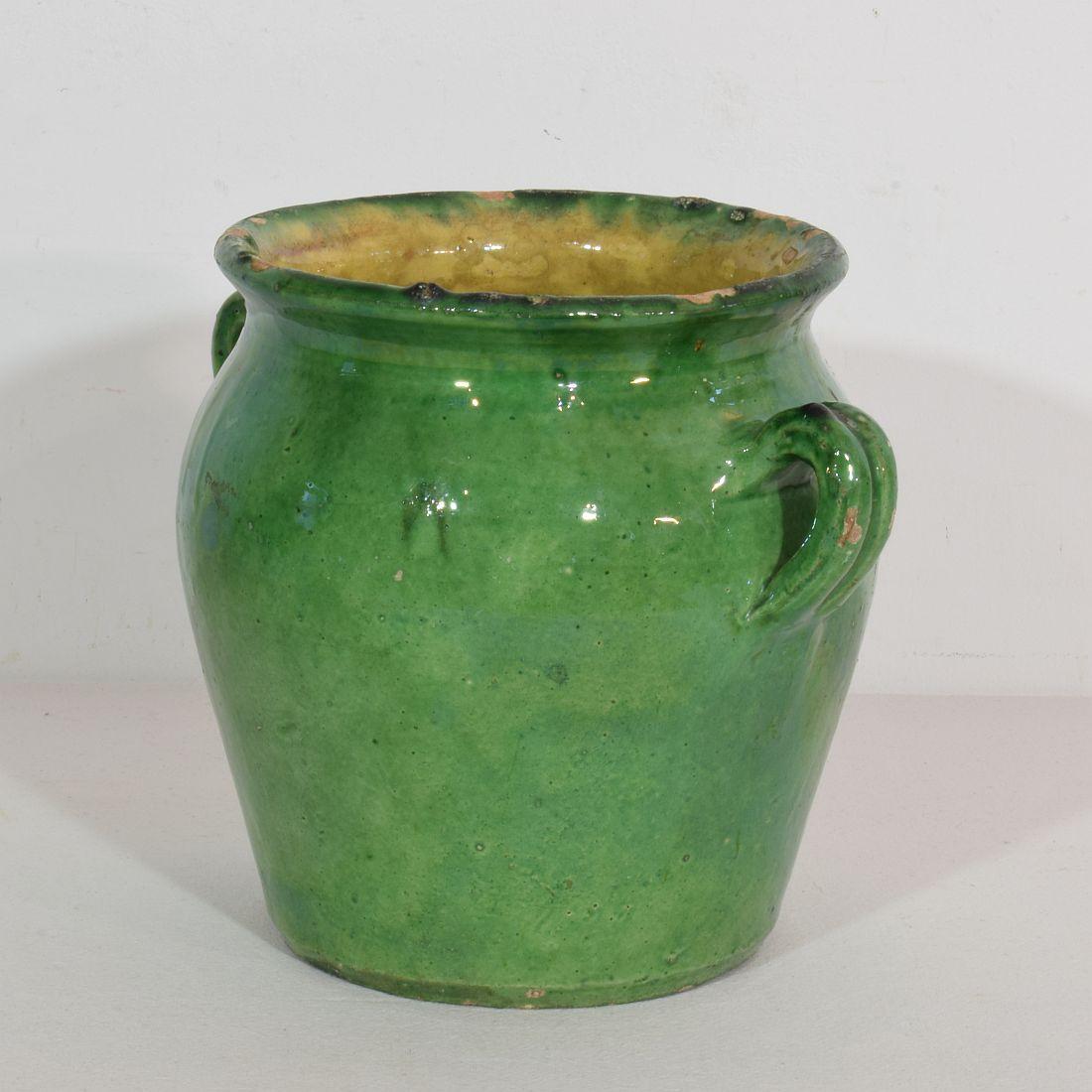 French Provincial French 19th Century Green Glazed Ceramic Jar