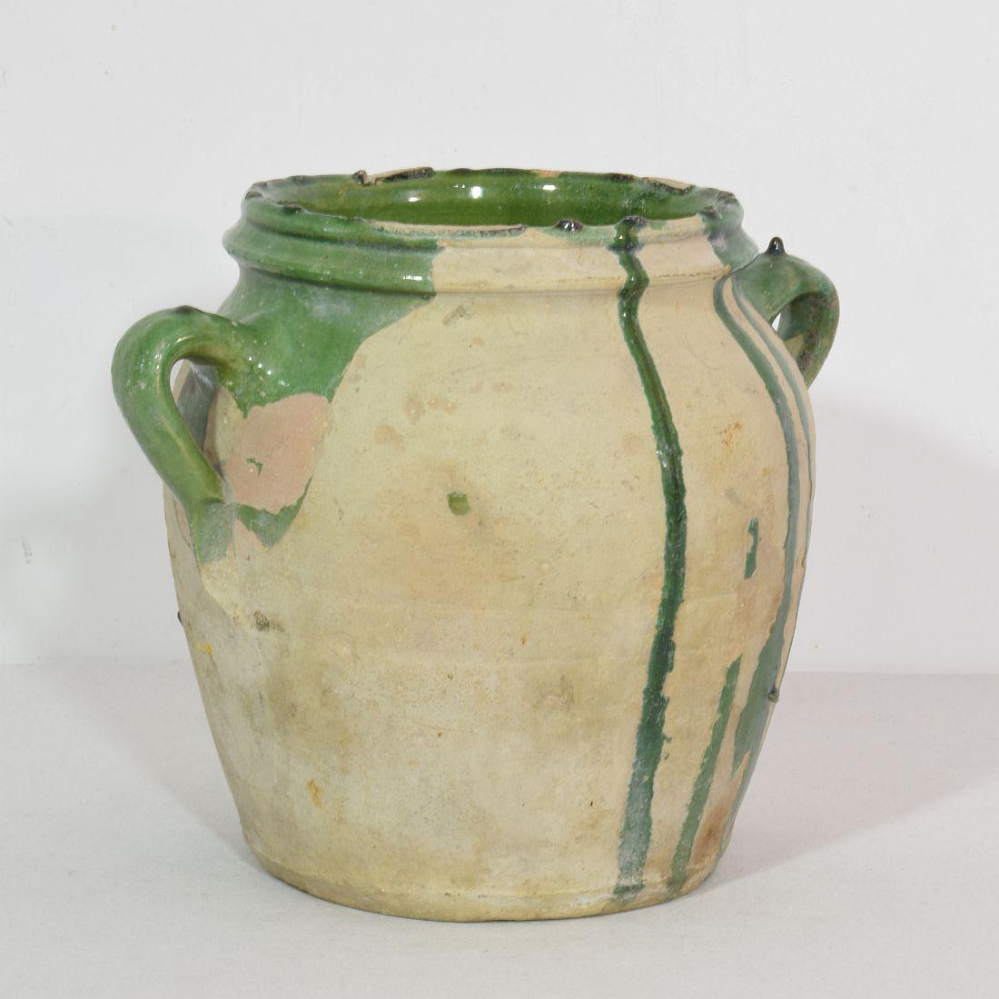 French Provincial French 19th Century Green Glazed Ceramic Jar