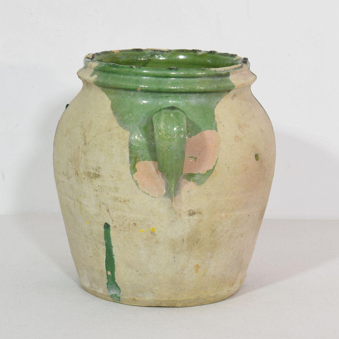 French 19th Century Green Glazed Ceramic Jar In Good Condition In Buisson, FR