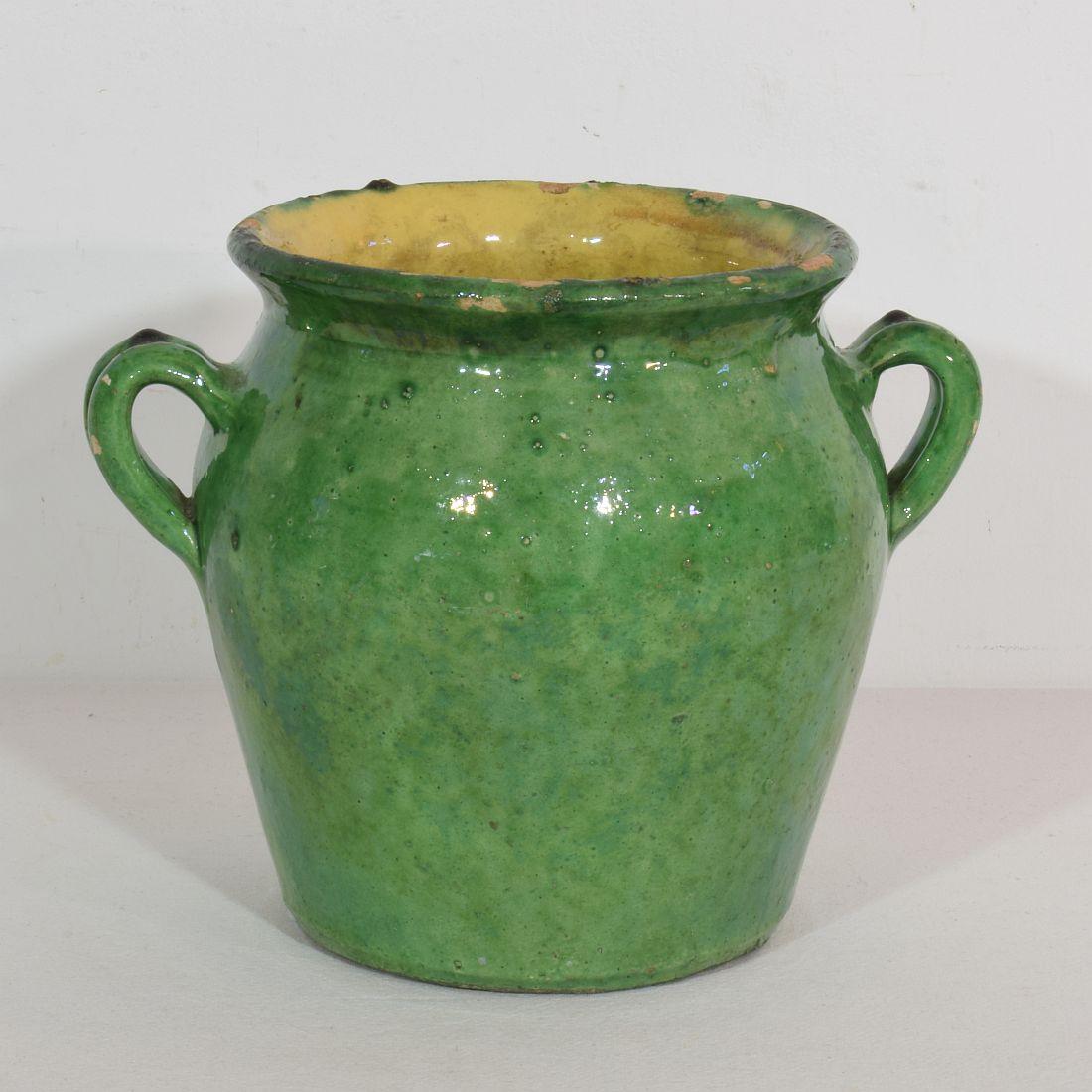 Earthenware French 19th Century Green Glazed Ceramic Jar