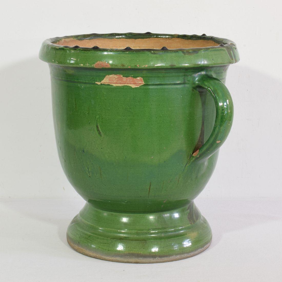 Beautiful glazed earthenware castelnaudary planter, France, circa 1850-1900, Good condition.