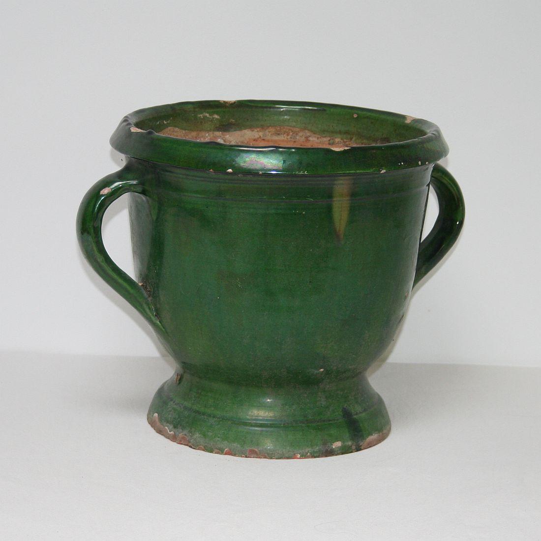 French Provincial French 19th Century Green Glazed Earthenware Castelnaudary Planter