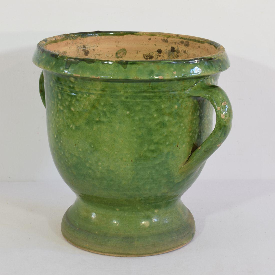 French Provincial French 19th Century Green Glazed Earthenware Castelnaudary Planter