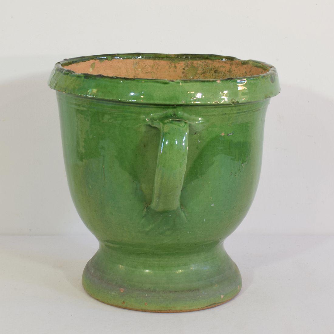 Hand-Crafted French 19th Century Green Glazed Earthenware Castelnaudary Planter