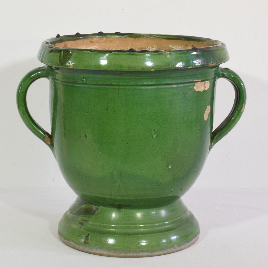 French 19th Century Green Glazed Earthenware Castelnaudary Planter For Sale 1
