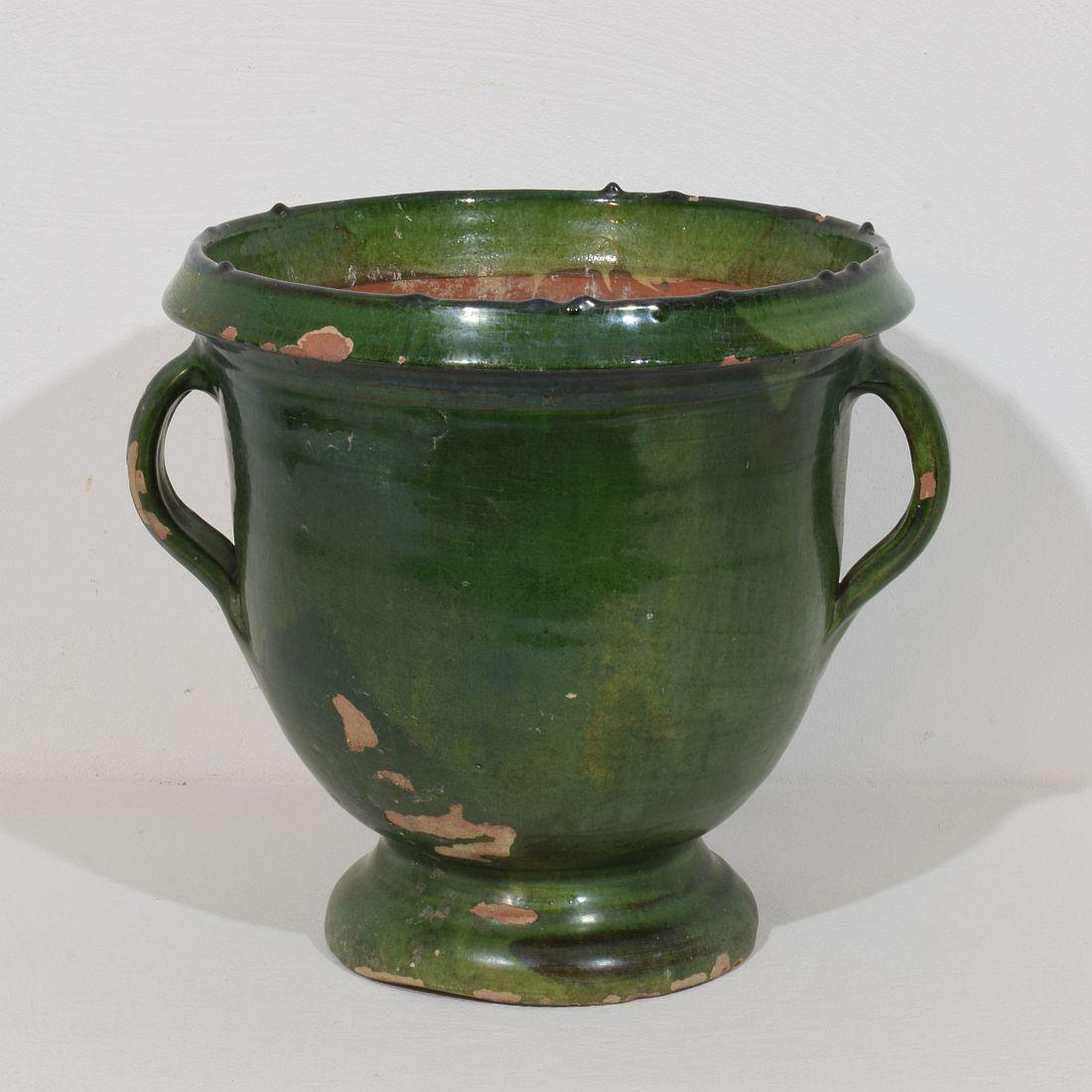 XIXe siècle Jardinière Castelnaudary en faïence émaillée verte du 19e siècle