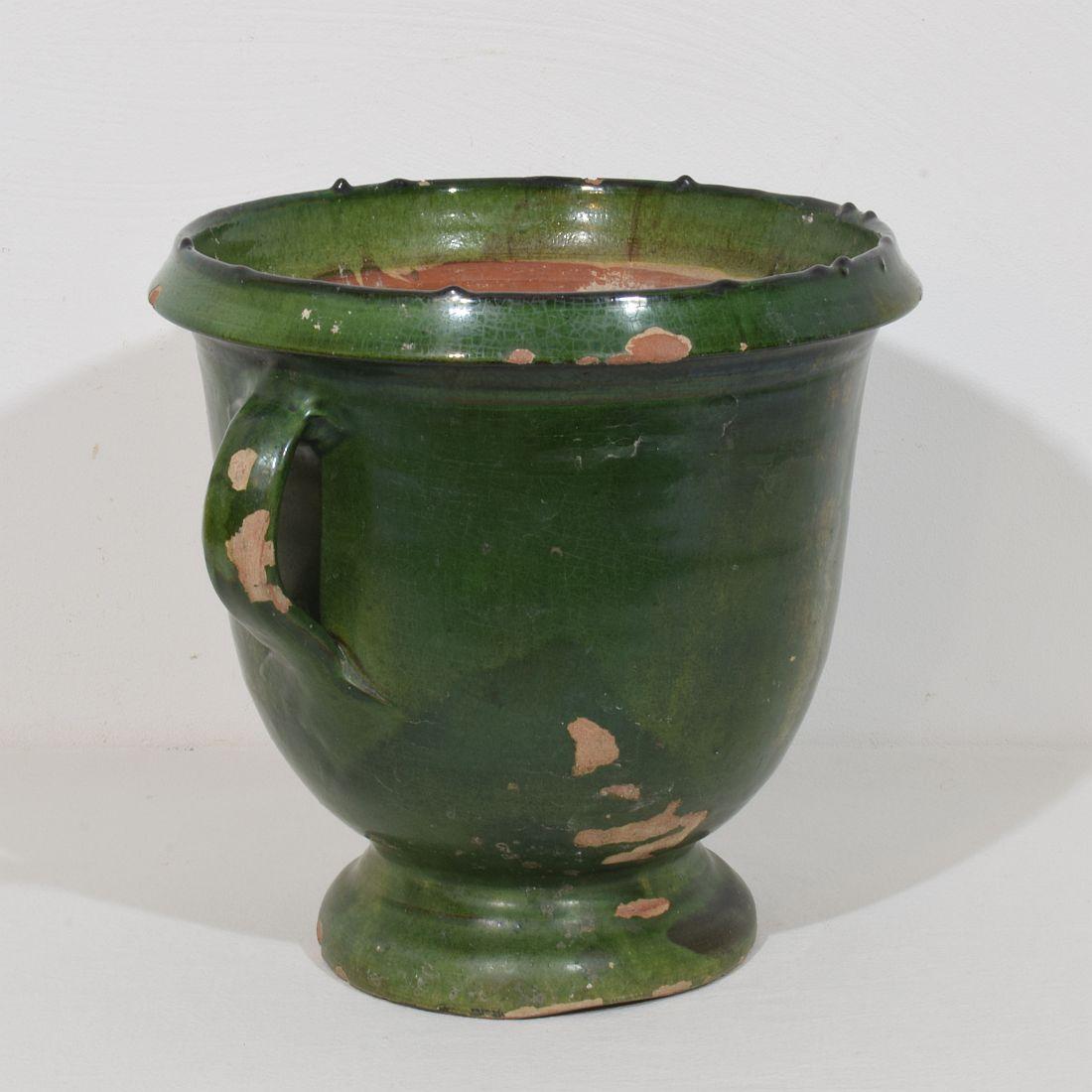 Poterie Jardinière Castelnaudary en faïence émaillée verte du 19e siècle