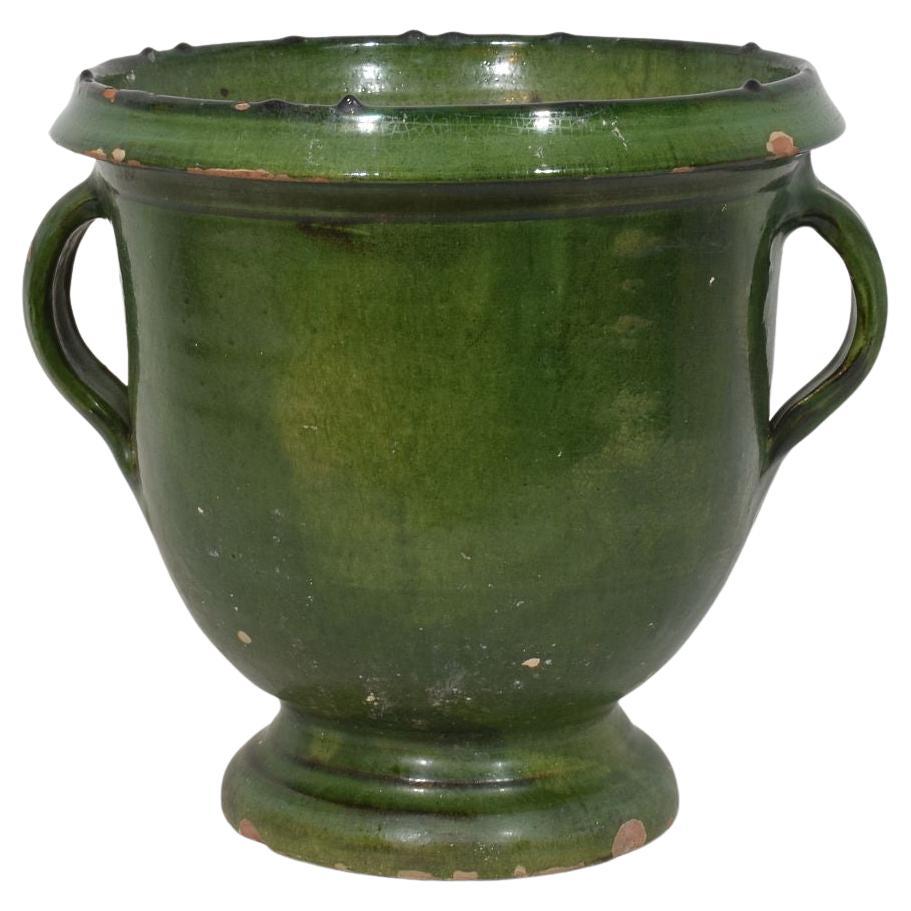 Fioriera Castelnaudary in terracotta smaltata verde francese del XIX secolo
