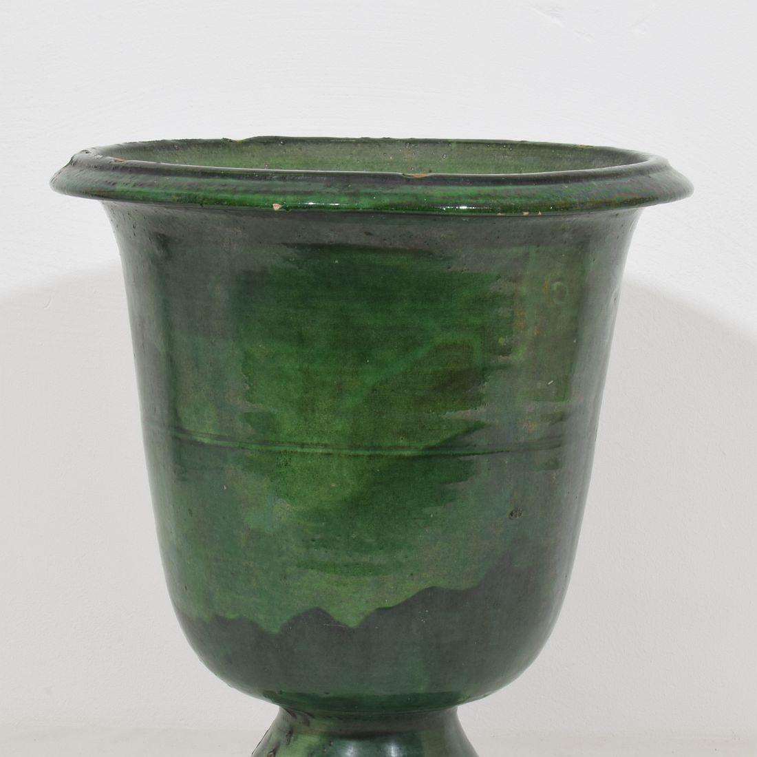 Französisches Castelnaudary-Pflanzgefäß/Vase aus grün glasiertem Steingut, 19. Jahrhundert im Angebot 2
