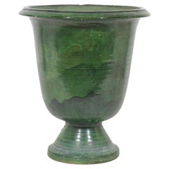 Vase / Jardinière Castelnaudary en faïence émaillée verte du 19e siècle