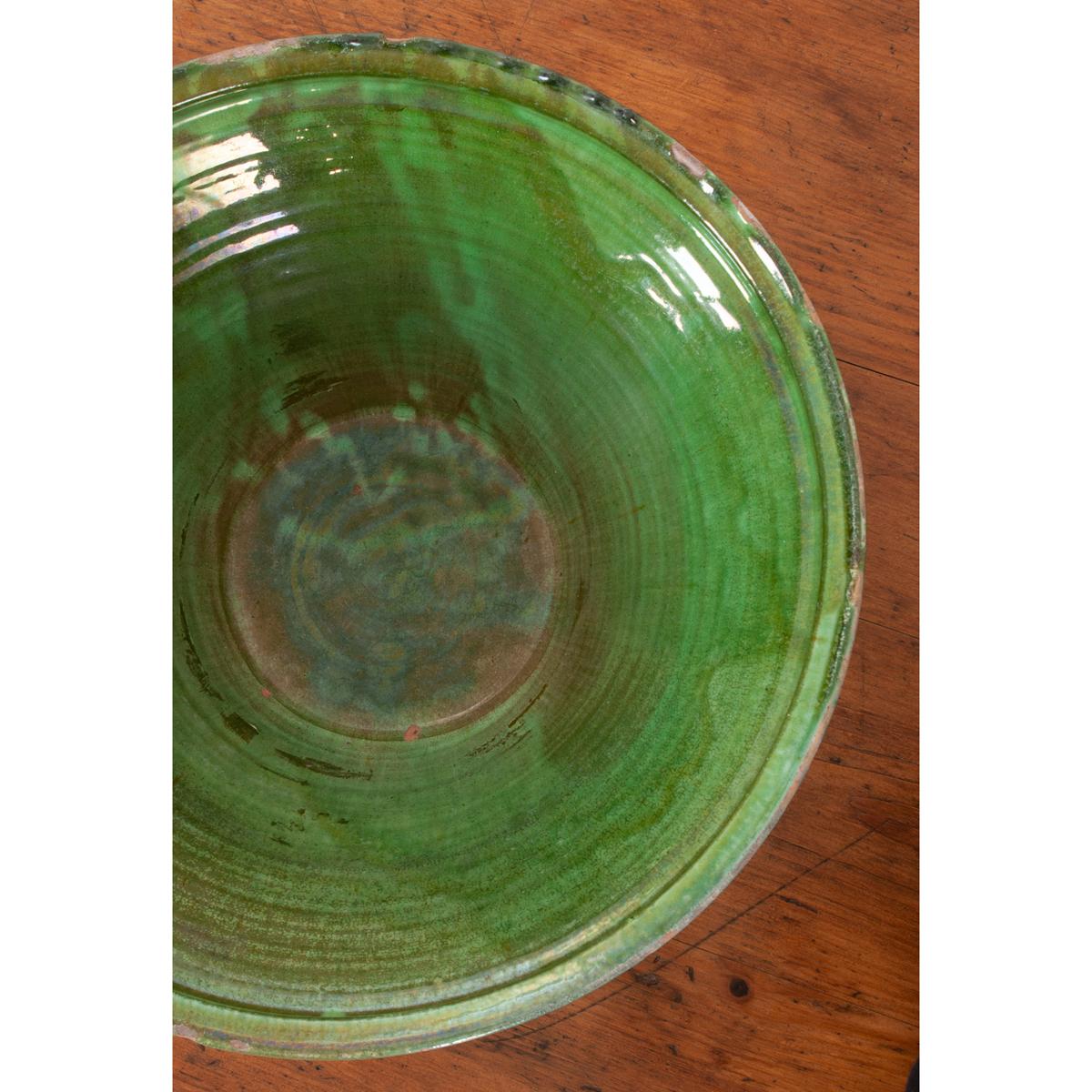 Terracotta French 19th Century Green Glazed Mixing Bowl For Sale