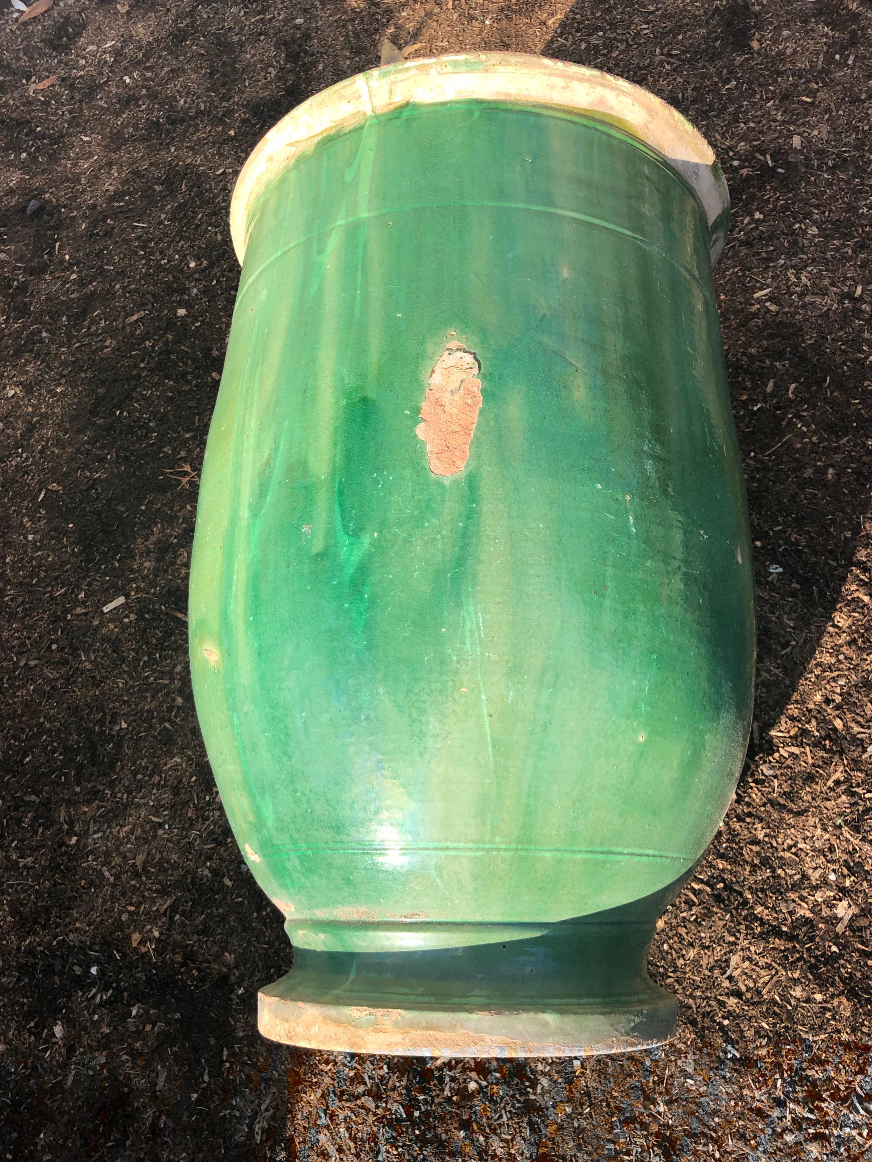 French 19th Century Green-Glazed Terracotta Pot from Apt 4