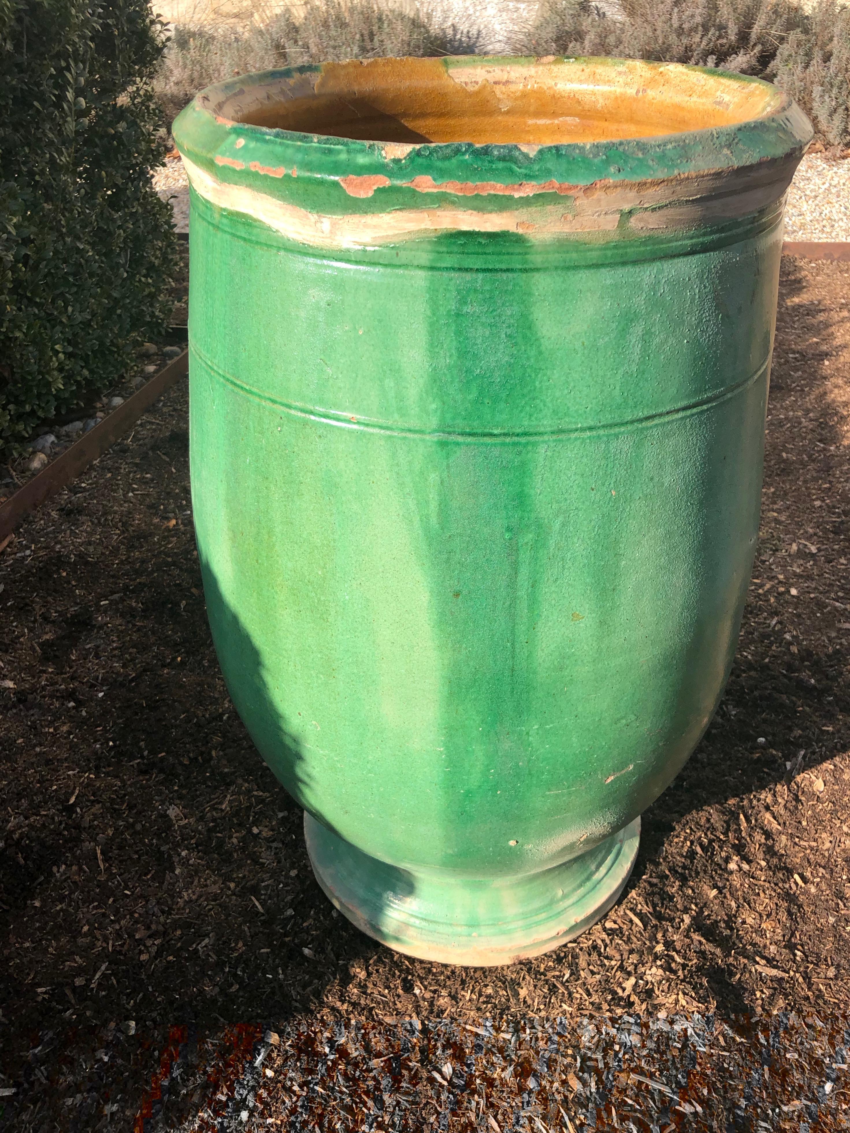 Hand-Crafted French 19th Century Green-Glazed Terracotta Pot from Apt