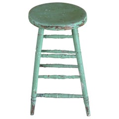 Antique French 19th Century Green Painted Pinewood Counter Stool