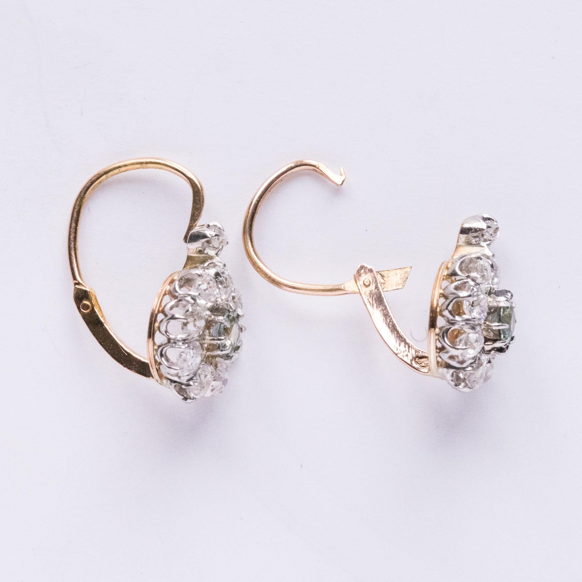 French 19th Century Green Sapphire Diamonds 18 Karat Gold Lever- Back Earrings 11