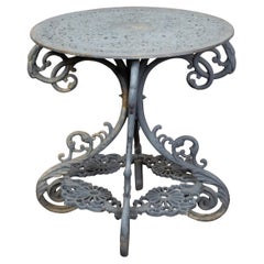 French 19th Century Grey Painted Iron Garden Table with Openwork Floral Top
