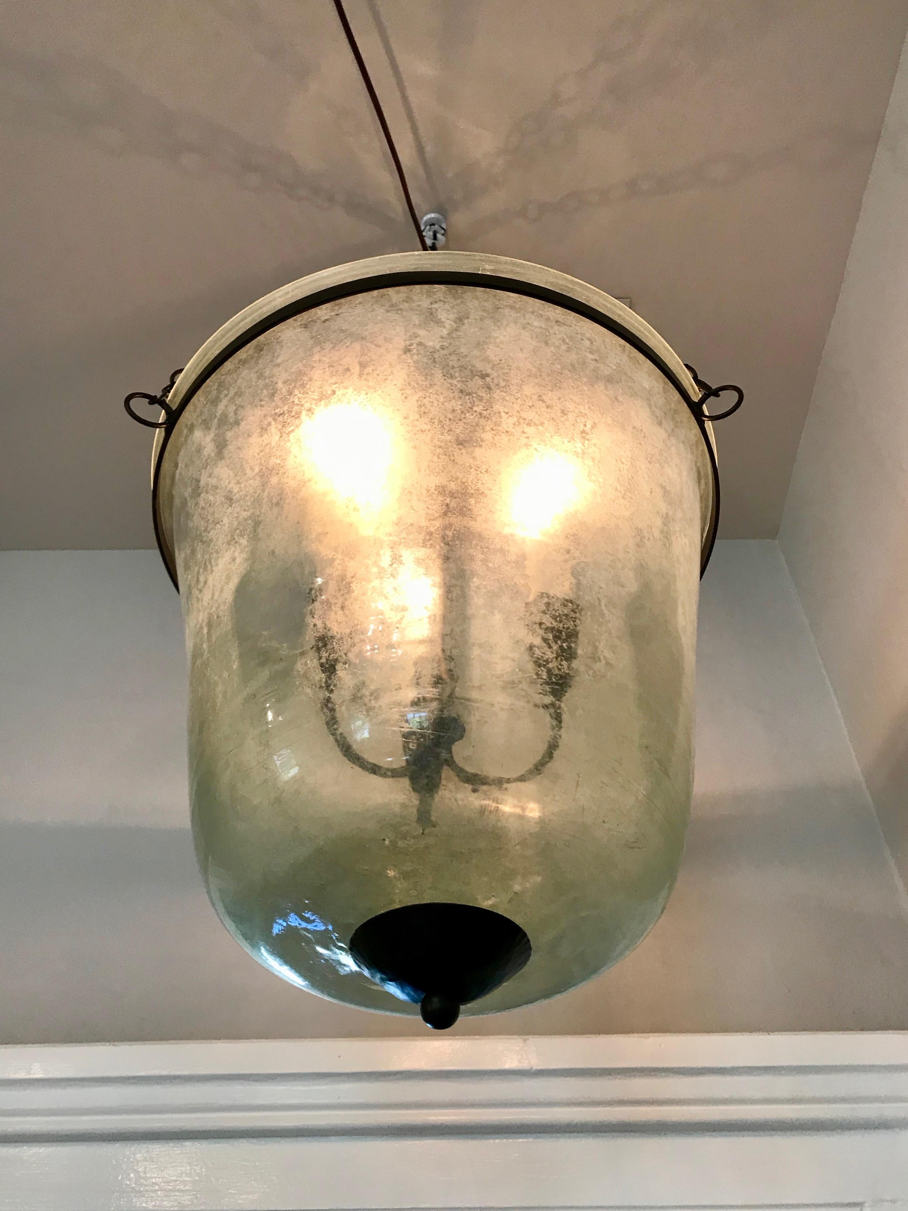 Hand-Crafted French 19th Century Hand Blown Glass Bell Cloche Hanging Light