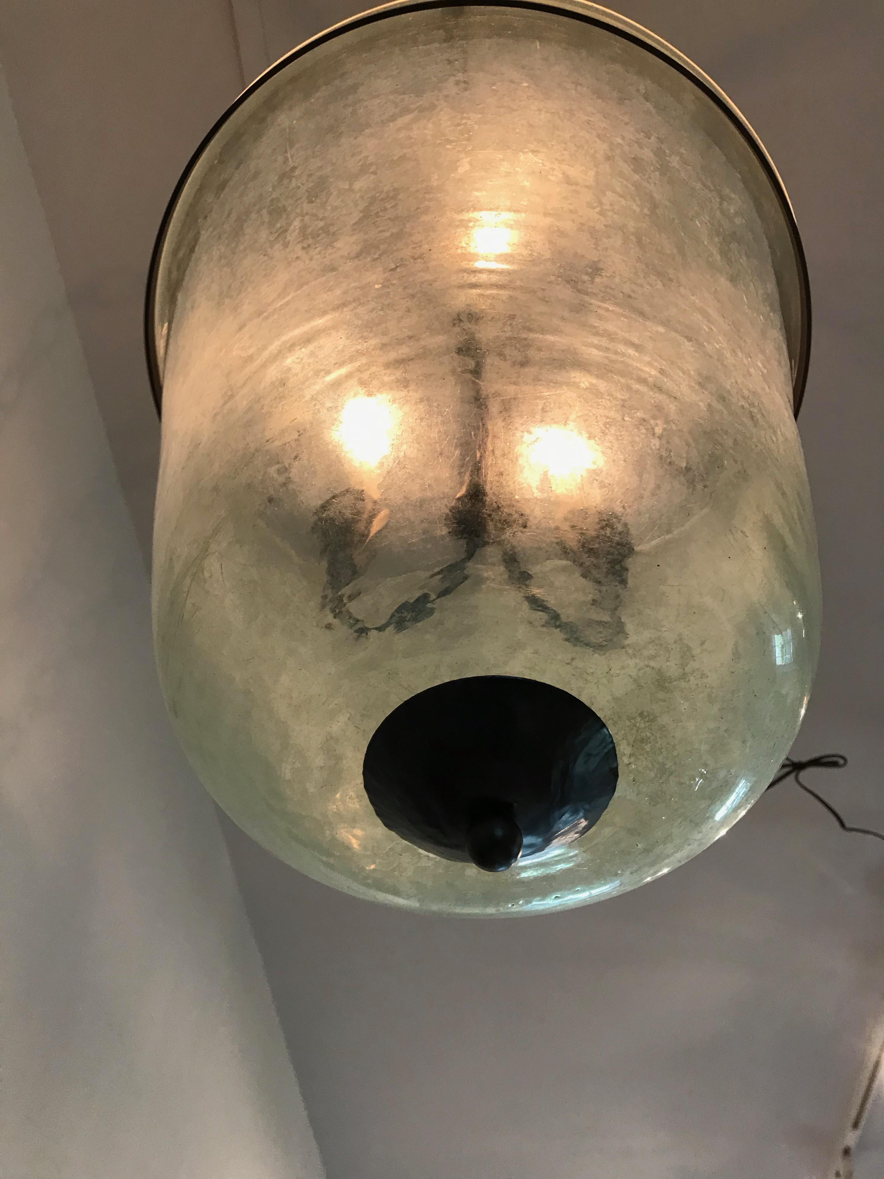 French 19th Century Hand Blown Glass Bell Cloche Hanging Light In Good Condition In Woodbury, CT