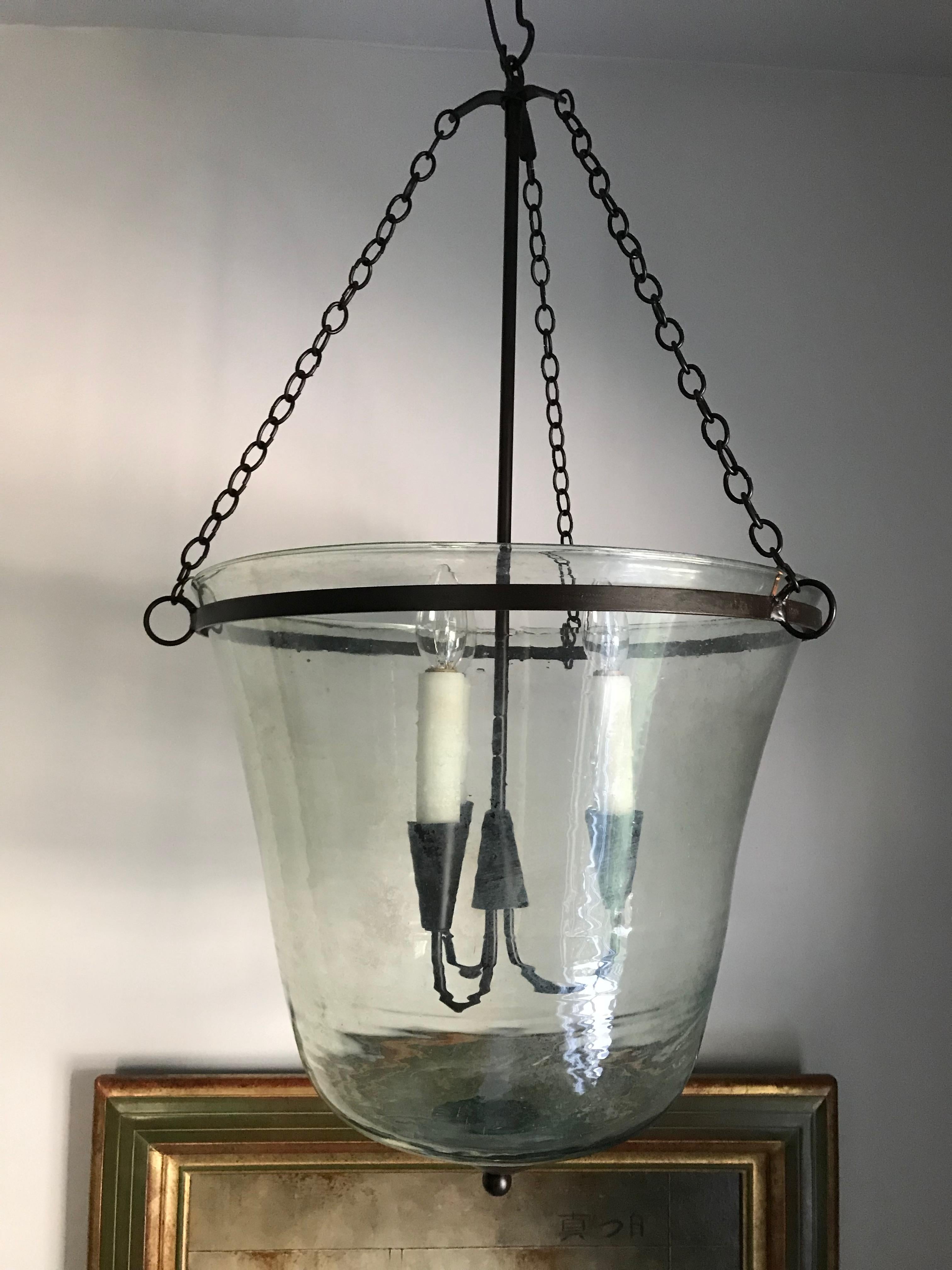 Hand-Crafted French 19th Century Hand Blown Glass Bell Cloche Hanging Light