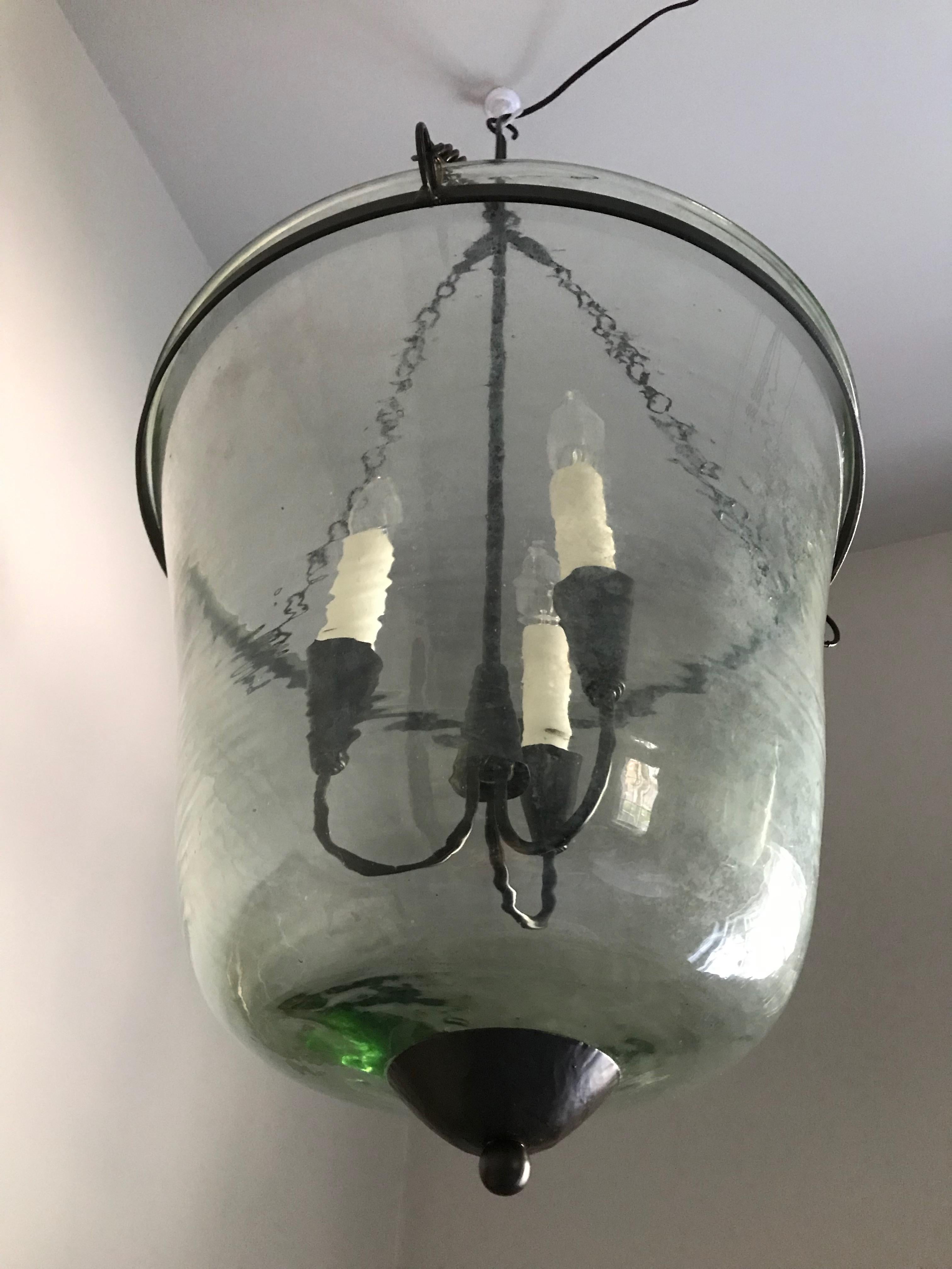 French 19th Century Hand Blown Glass Bell Cloche Hanging Light In Good Condition In Woodbury, CT