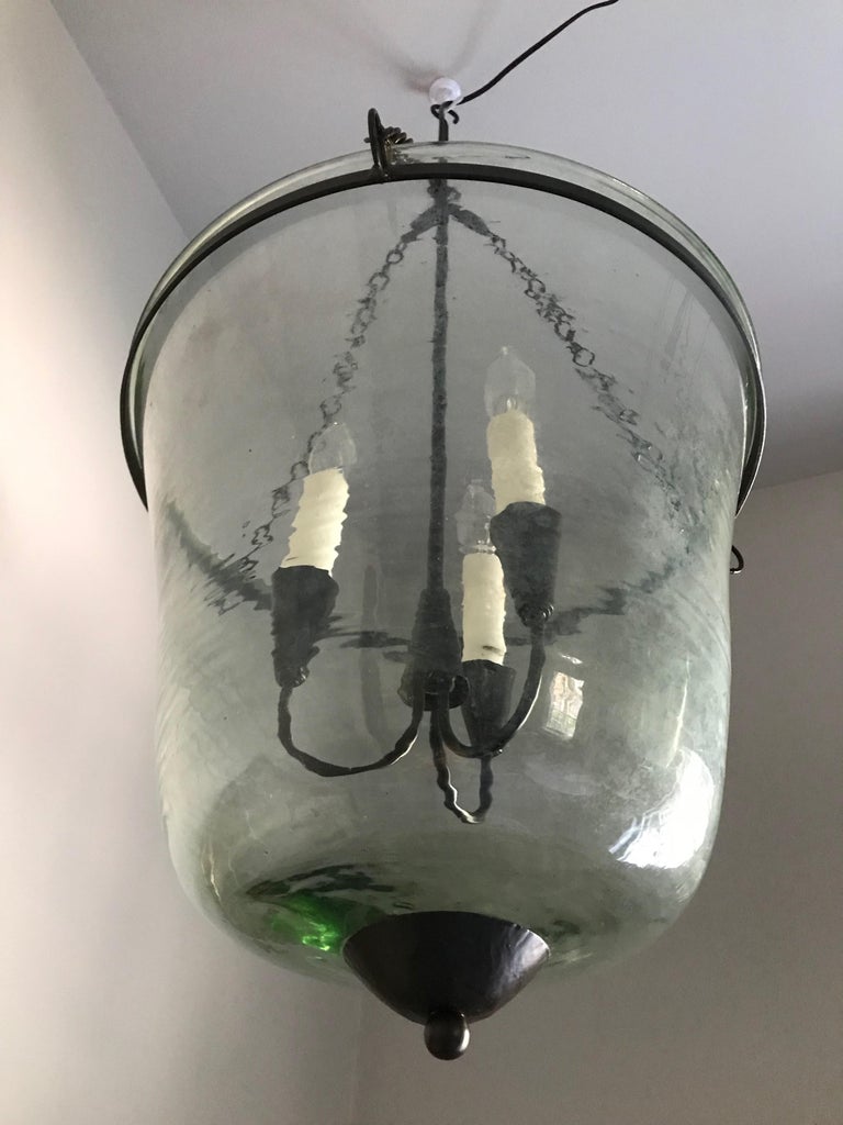French 19th Century Hand Blown Glass Bell Cloche Hanging Light at