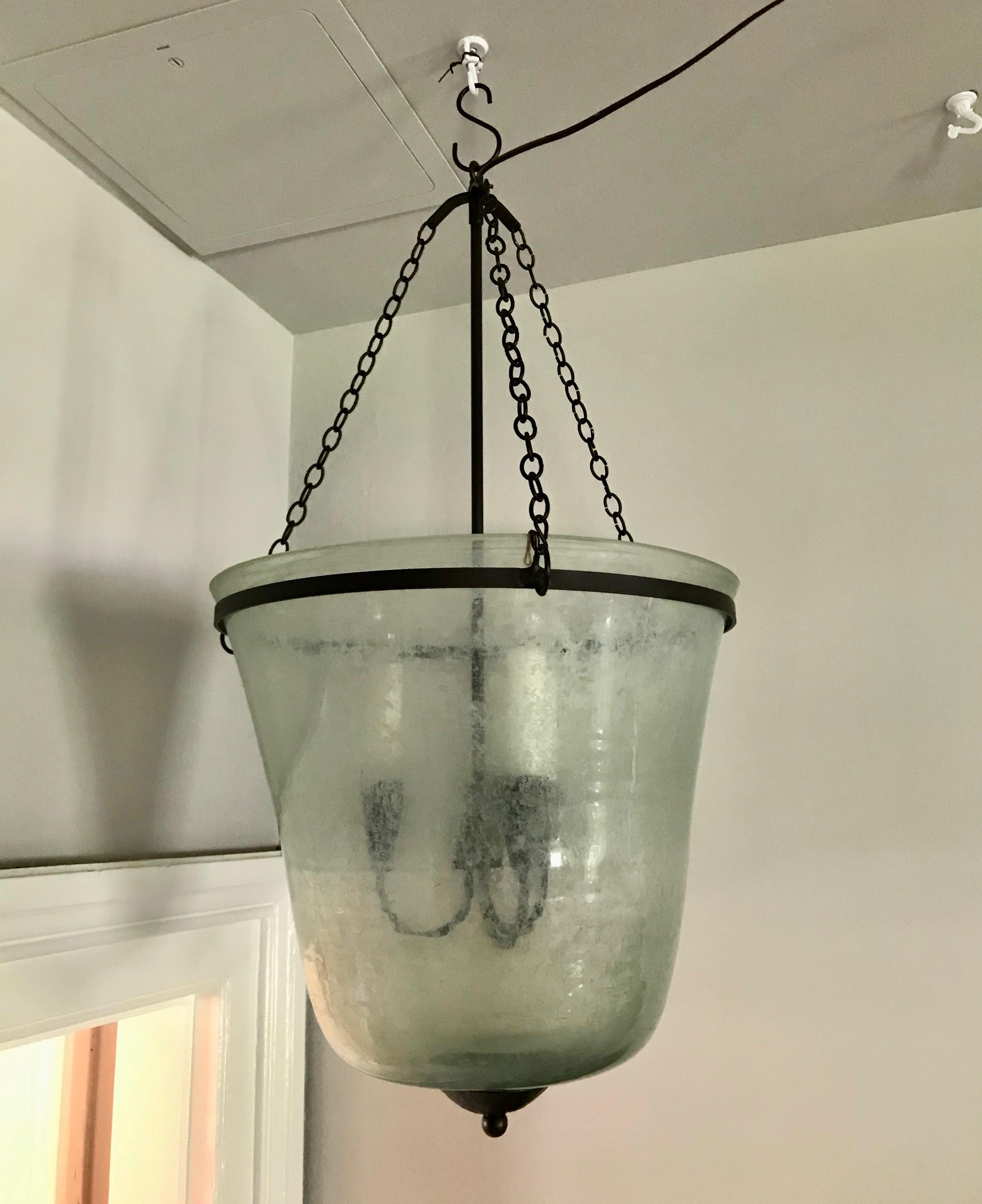 French 19th Century Hand Blown Glass Bell Cloche Hanging Light 1