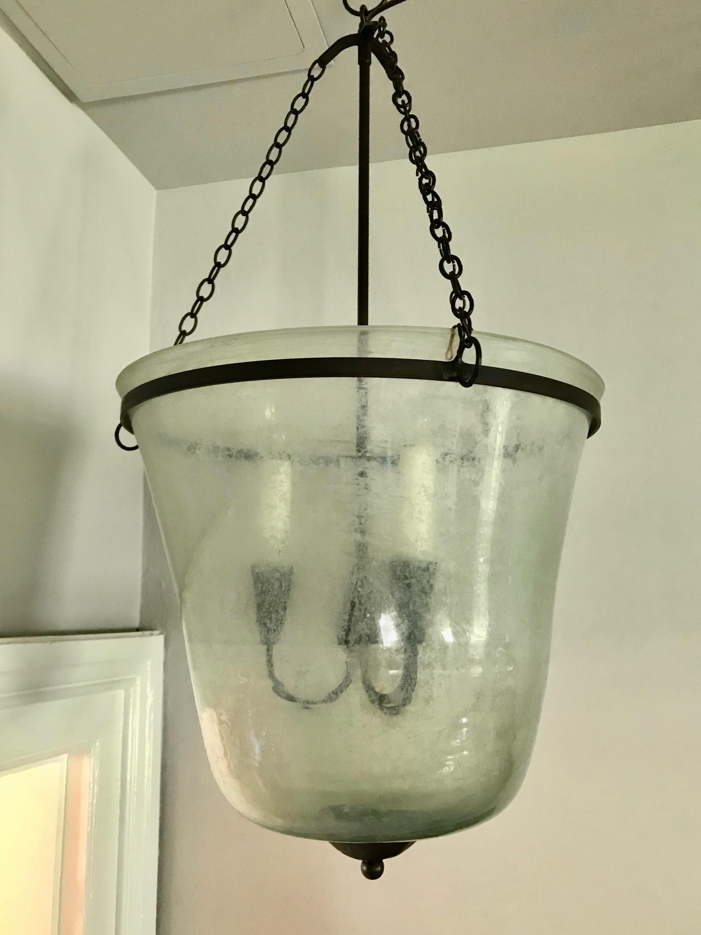 French 19th Century Hand Blown Glass Bell Cloche Hanging Light 2