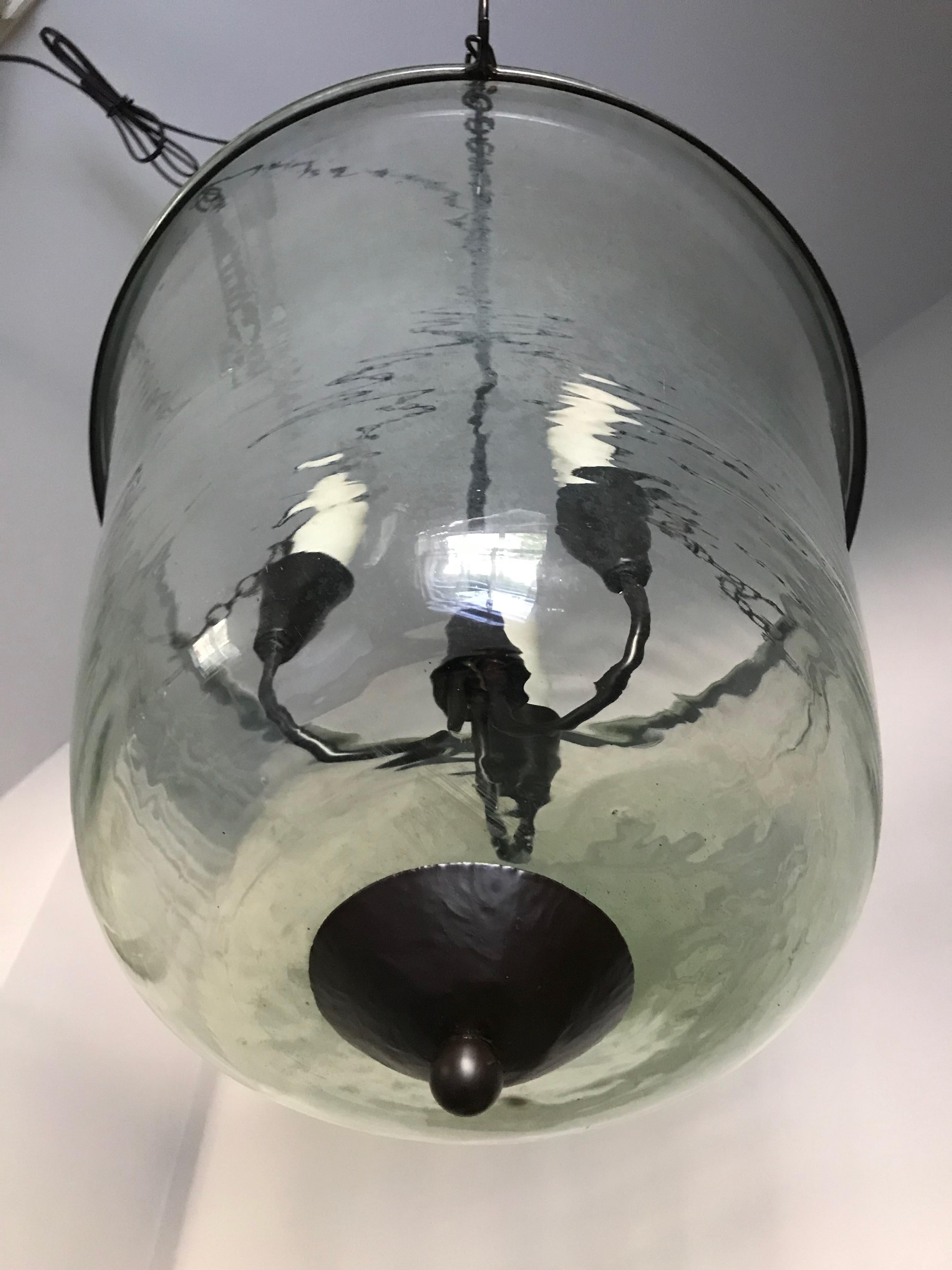 French 19th Century Hand Blown Glass Bell Cloche Hanging Light 1