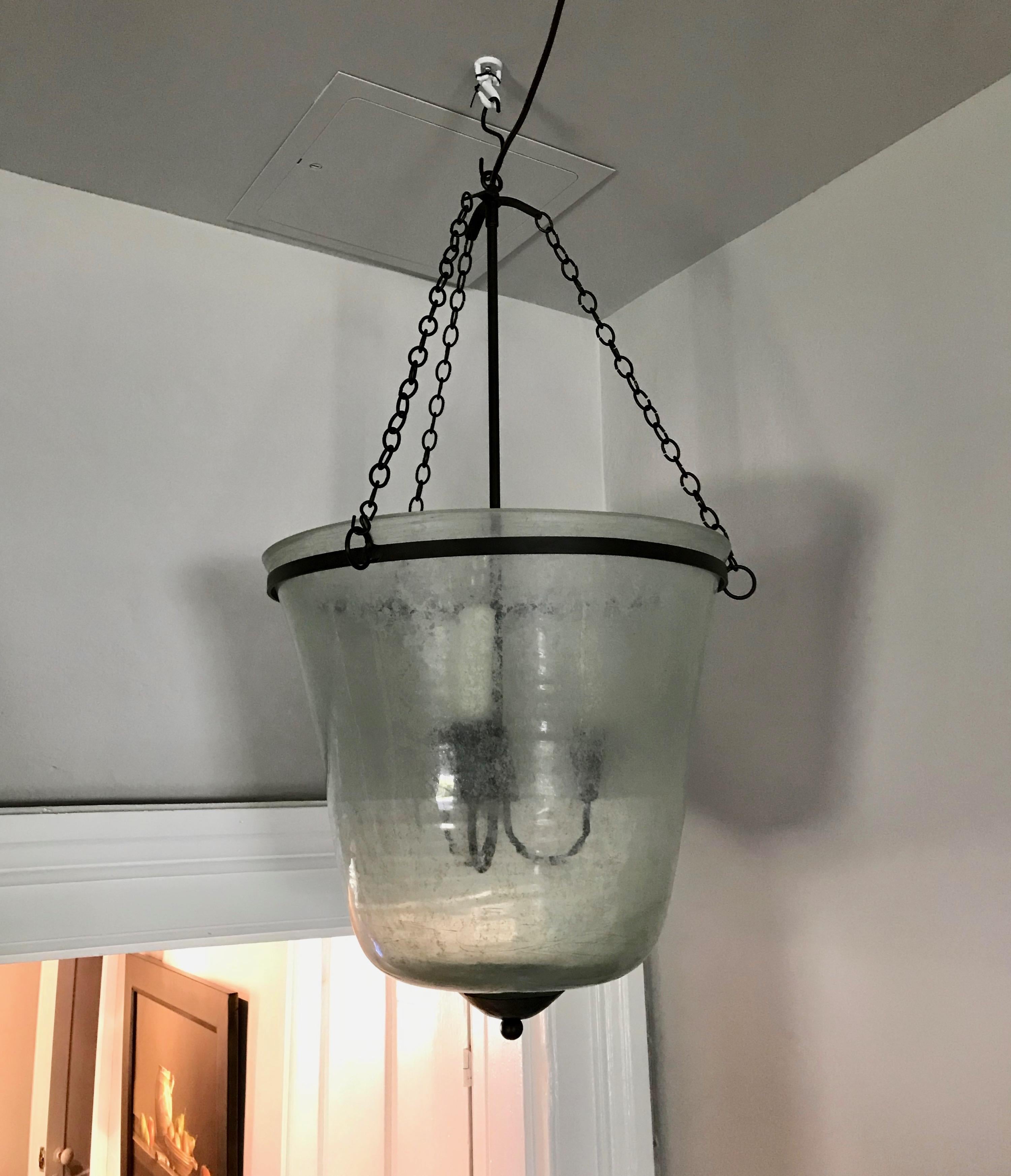 French 19th Century Hand Blown Glass Bell Cloche Hanging Light 3