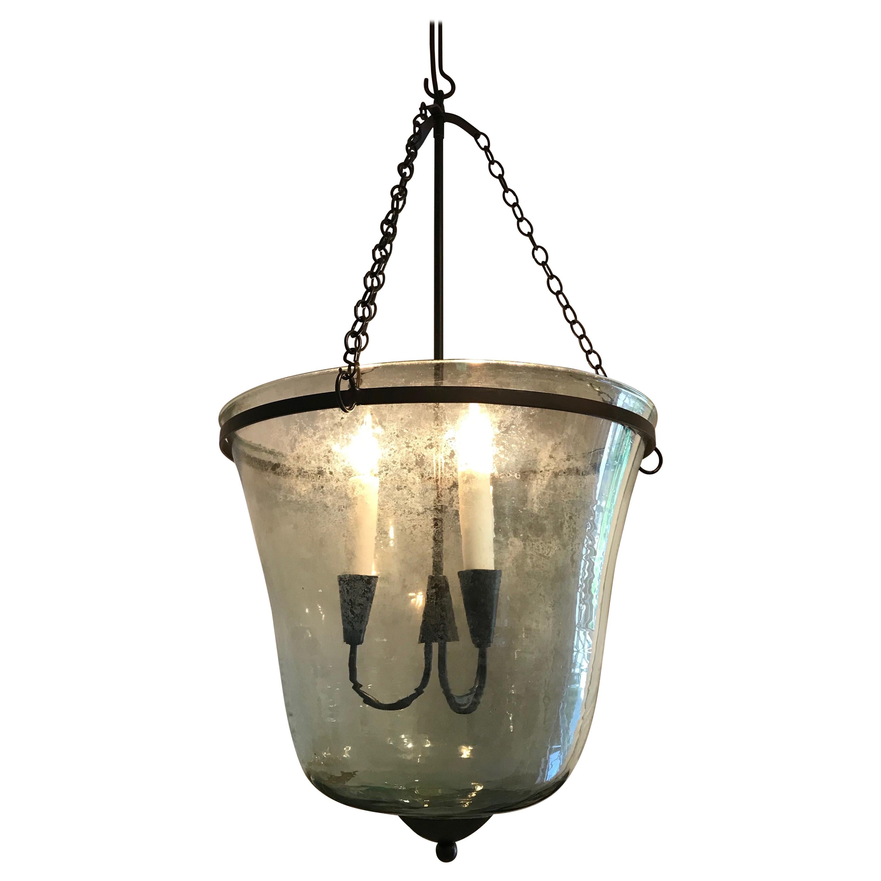 French 19th Century Hand Blown Glass Bell Cloche Hanging Light