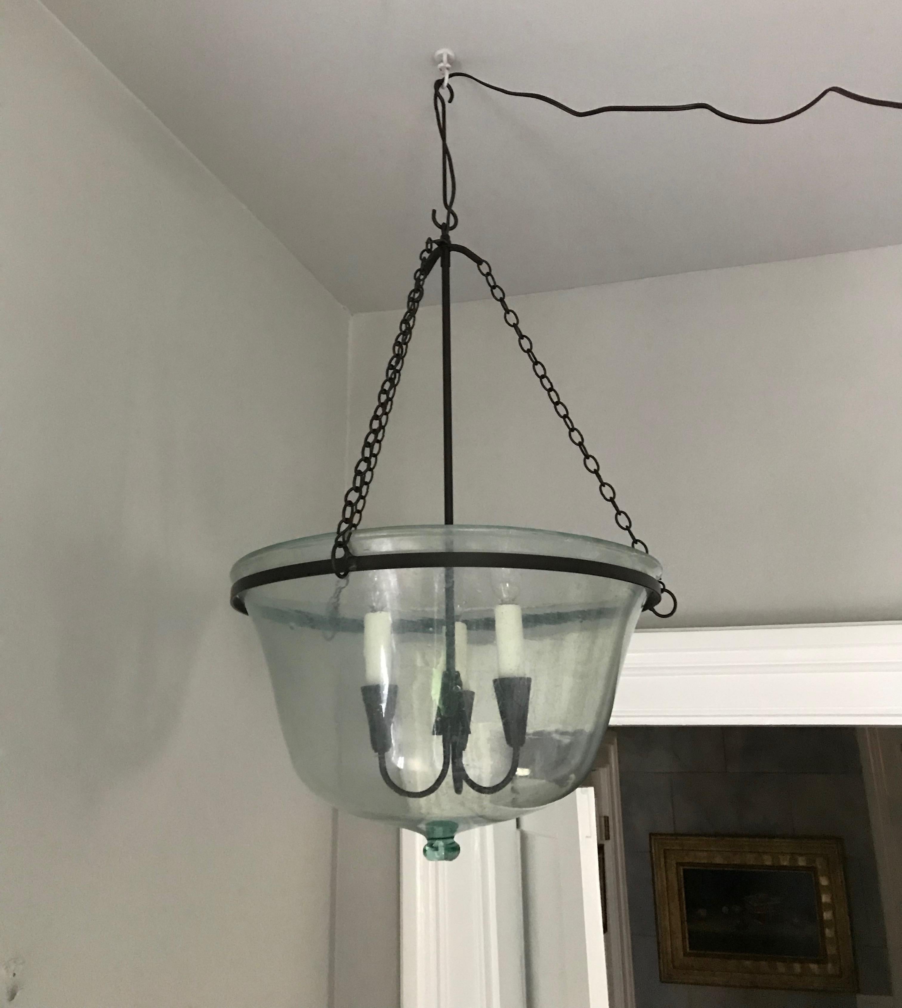 French 19th Century Hand Blown Glass Melon Cloche Hanging Light 6