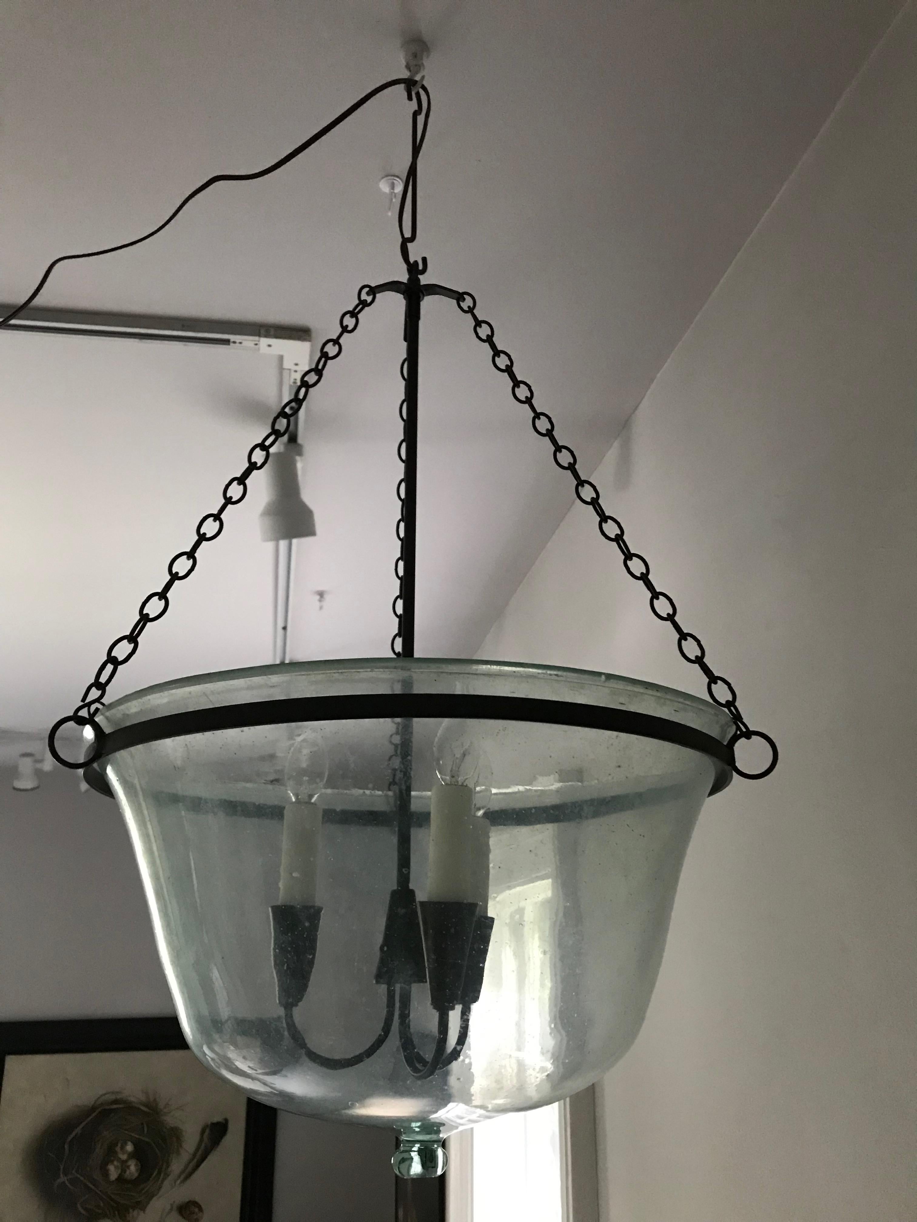 French 19th Century Hand Blown Glass Melon Cloche Hanging Light 7