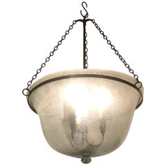 French 19th Century Hand Blown Glass Melon Cloche Hanging Light