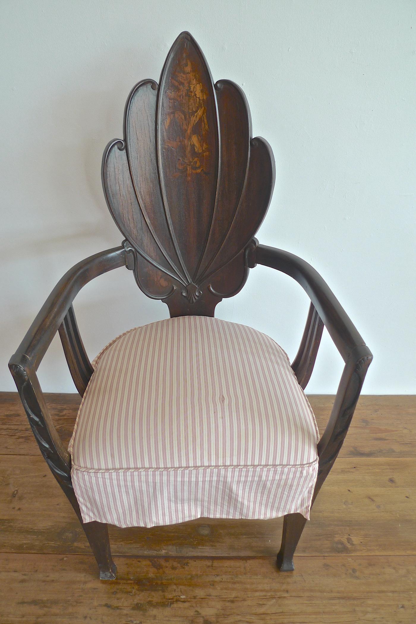 Hand-Carved French 19th Century Hand Carved and Stained Armchair with Three Cushions