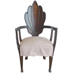 French 19th Century Hand Carved and Stained Armchair with Three Cushions