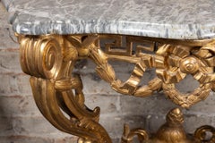 French 19th Century Hand-Carved Gilt Wood Console with Marble Top