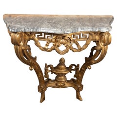 French 19th Century Hand-Carved Gilt Wood Console with Marble Top