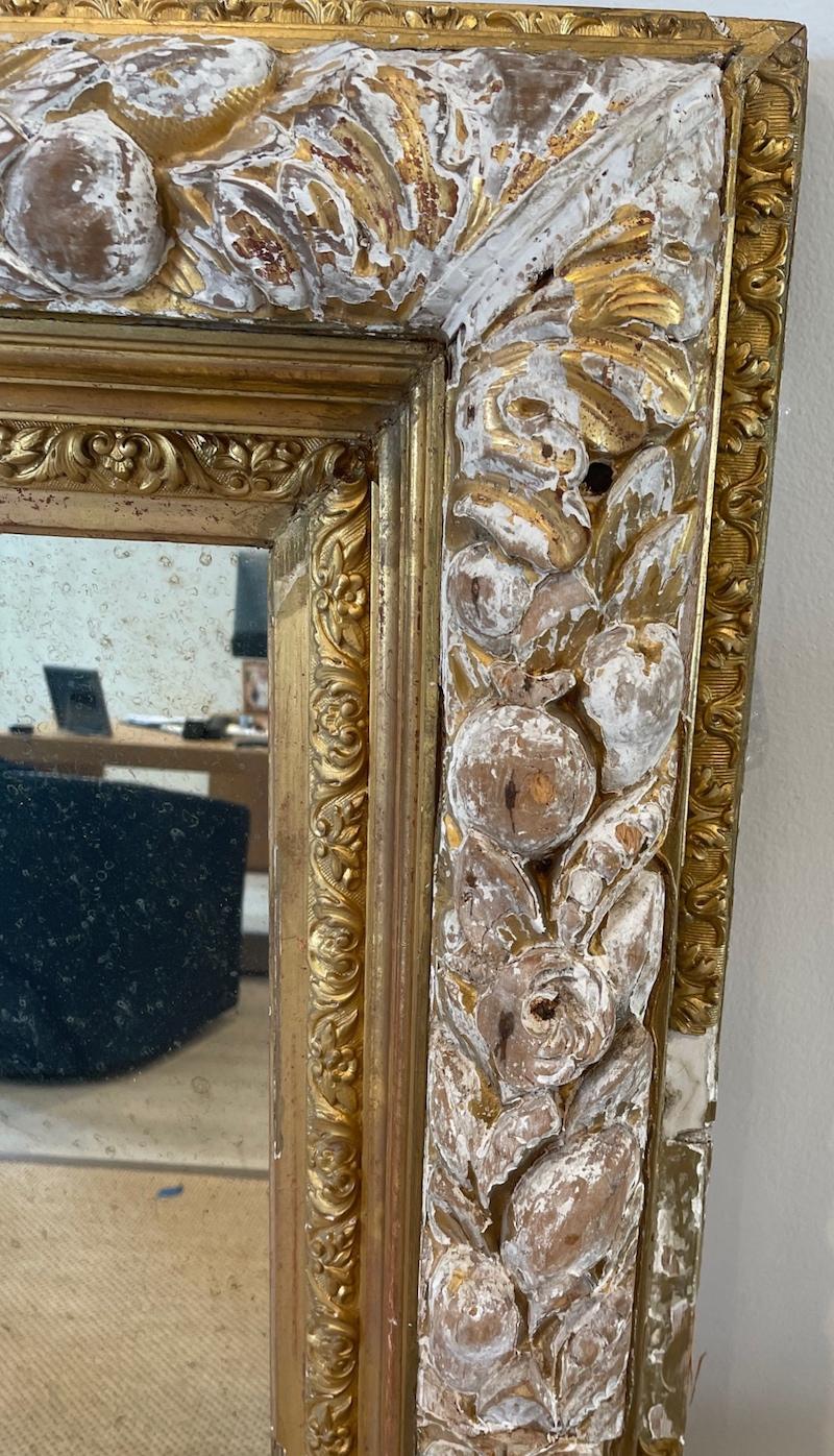French 19th Century Hand-Carved Gold-Leaf Louis XVI Mirror In Distressed Condition For Sale In Santa Monica, CA