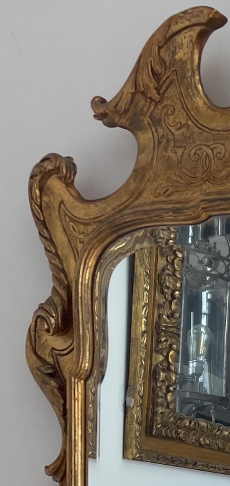 French 19th Century Hand-Carved Gold-Leaf Wood Framed Mirror with Beveled Glass 1