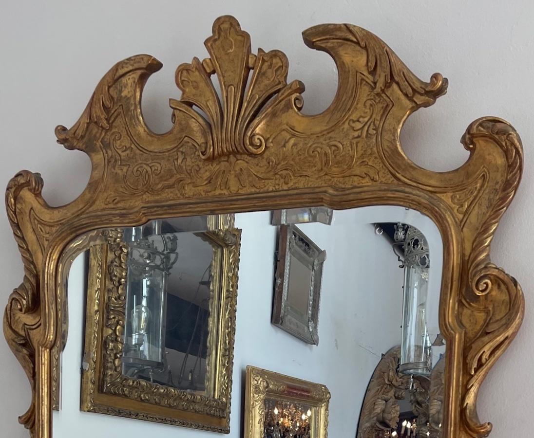 French 19th Century Hand-Carved Gold-Leaf Wood Framed Mirror with Beveled Glass 2
