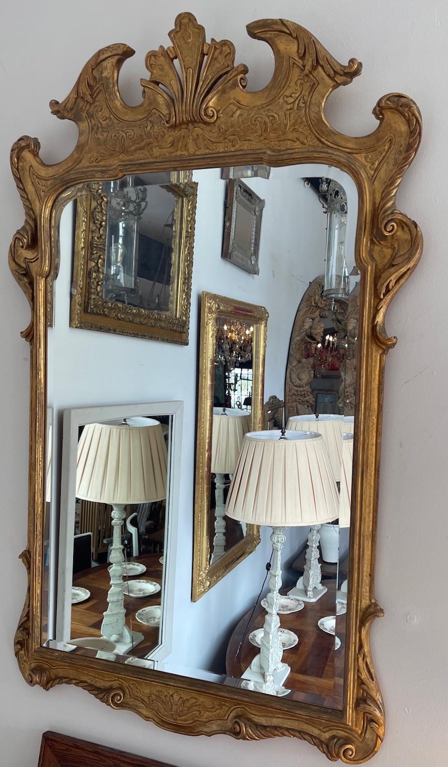 French 19th Century Hand-Carved Gold-Leaf Wood Framed Mirror with Beveled Glass 6