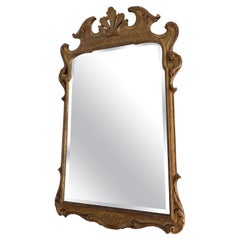Antique French 19th Century Hand-Carved Gold-Leaf Wood Framed Mirror with Beveled Glass