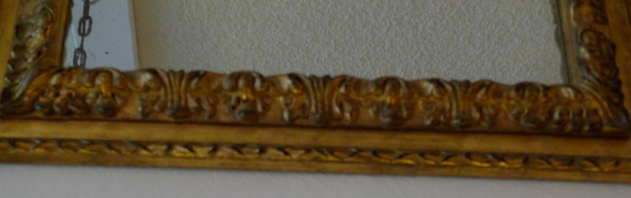 French 19th Century Hand Carved Gold Painted Mirror Frame with Original Glass 2