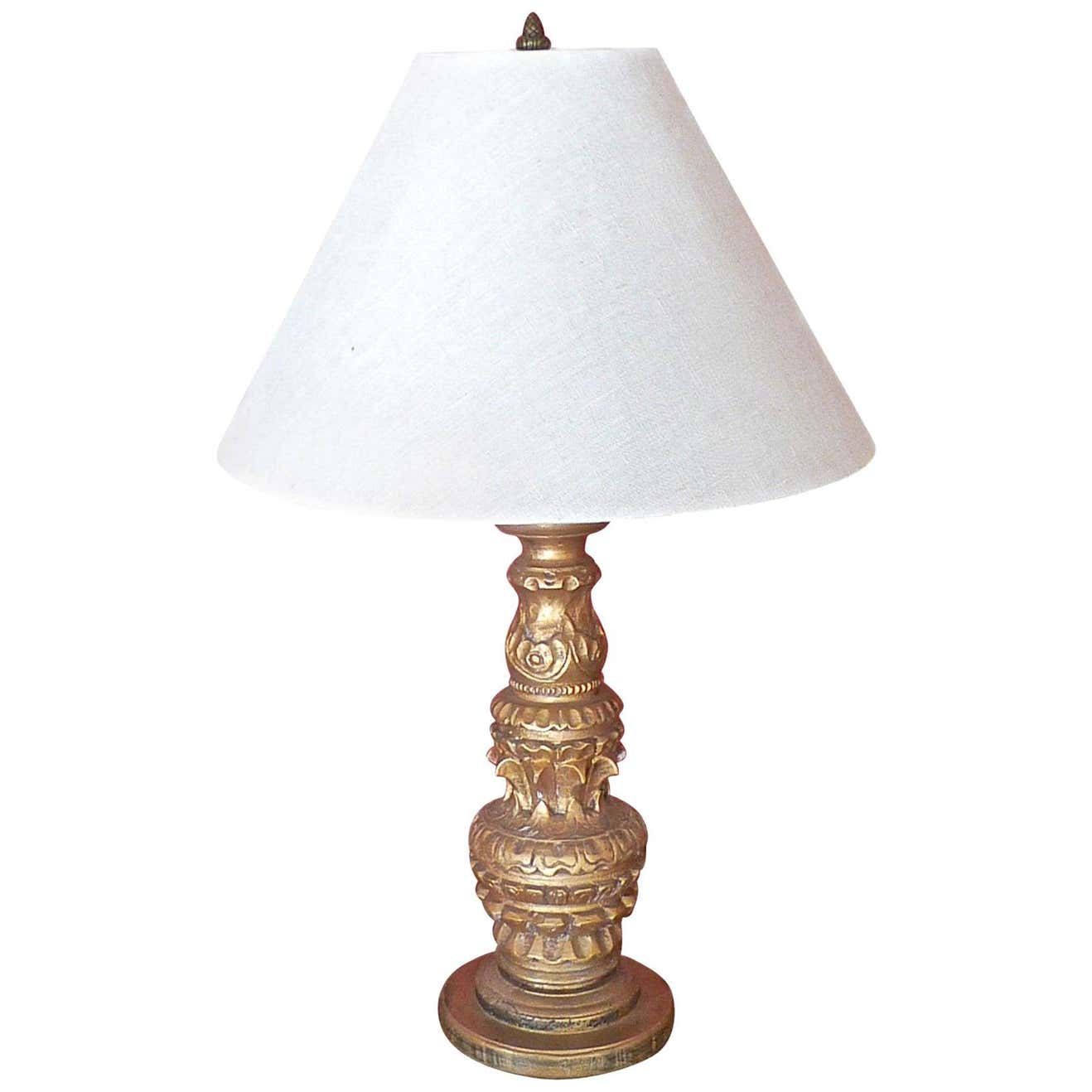 French 19th Century Hand Carved Hand Painted Gold Leaf Wood Candlestick