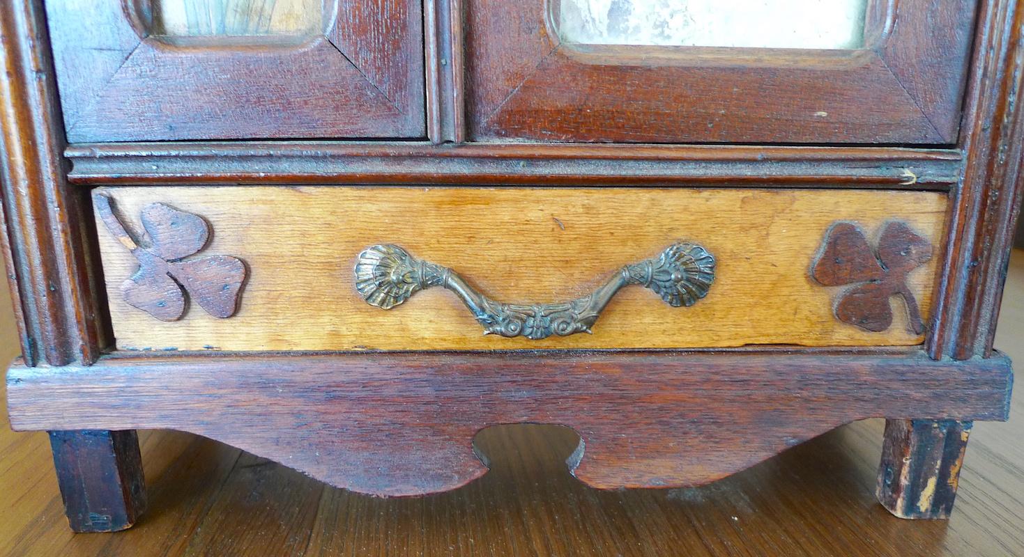 French 19th Century Hand-Carved Miniature Sample Armoire With Mirror For Sale 1
