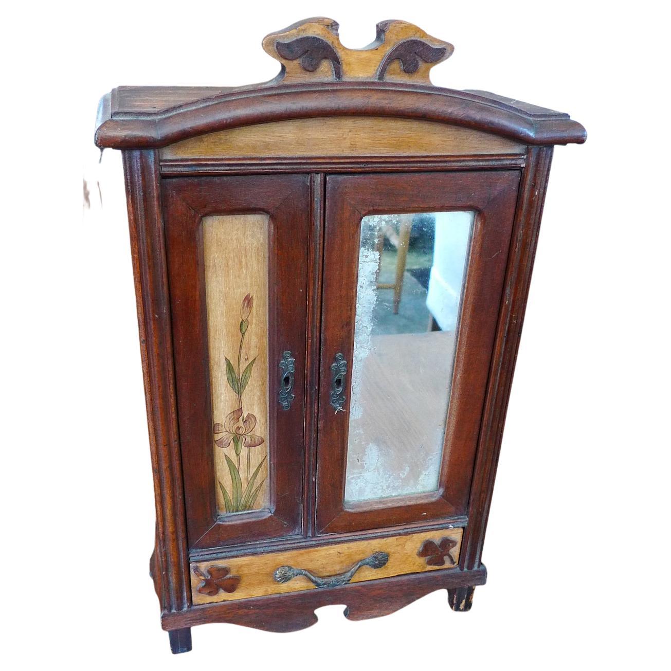 French 19th Century Hand-Carved Miniature Sample Armoire With Mirror For Sale