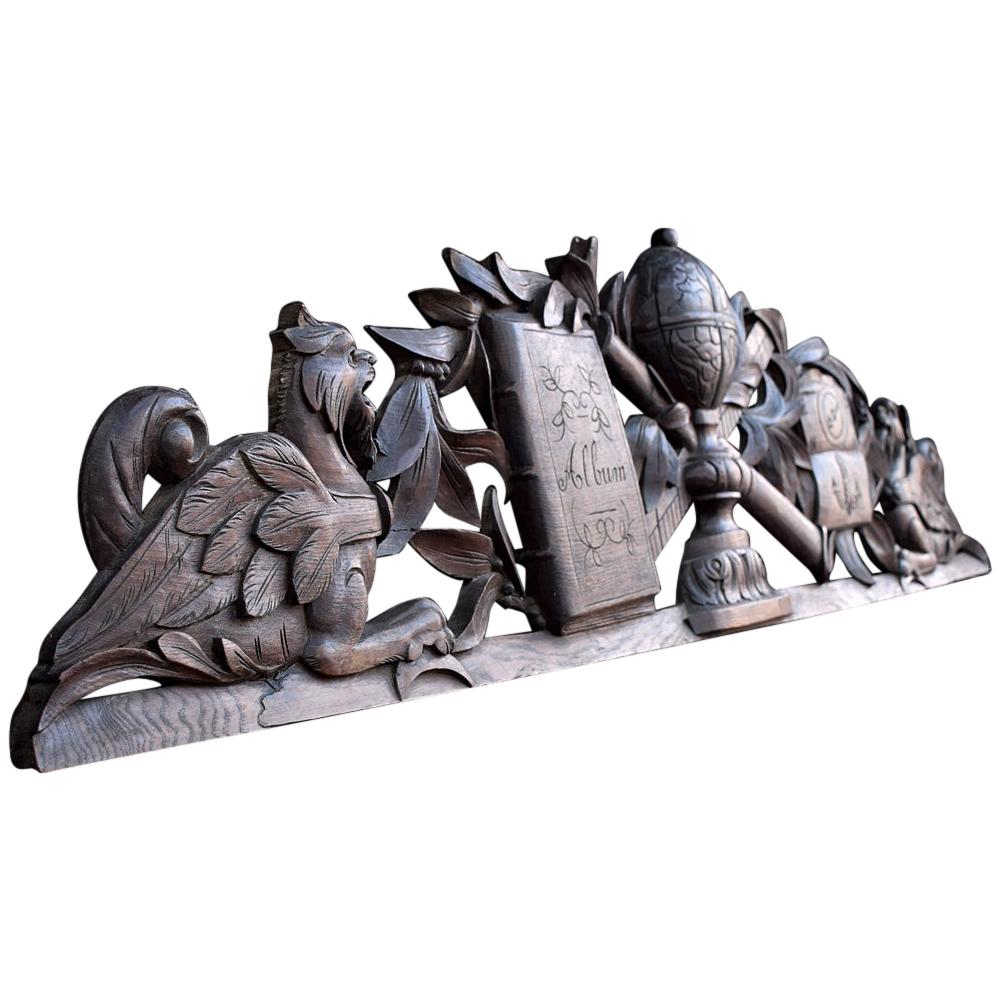 French 19th Century Hand Carved Oak Library Nautical Frieze