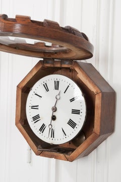 French 19th Century Hand-Carved Oak Wall Clock
