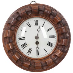 Antique French 19th Century Hand-Carved Oak Wall Clock